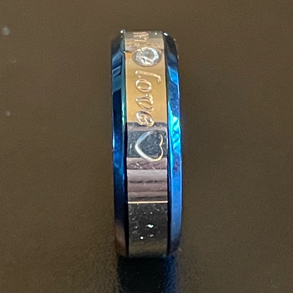 6mm blue silver forever love men ring - Picture 6 of 11